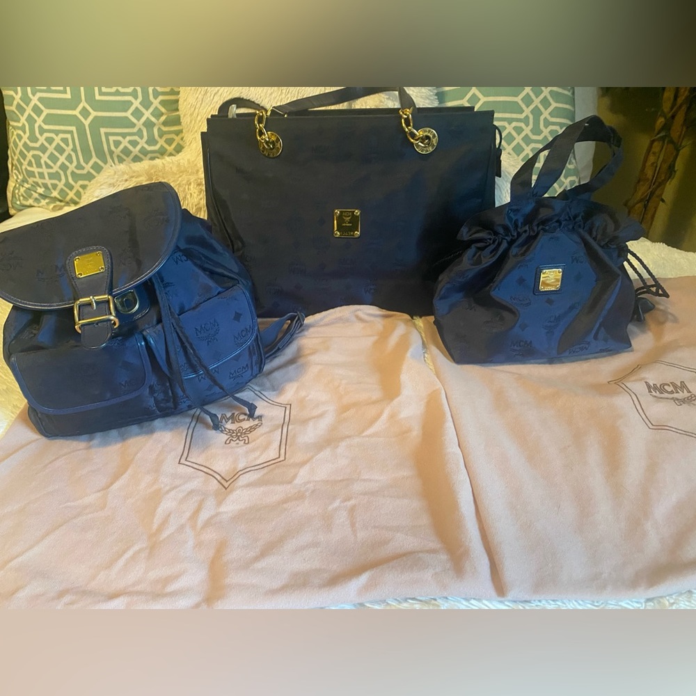 MCM Navy Jacquard monogram backpack